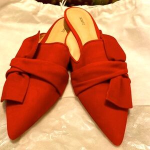 ♥️👠 Schutz Gorgeous Red Suede Bow Slides Mules Sz 9.5 Date Shoes 👠 ☝🏻😍♥️